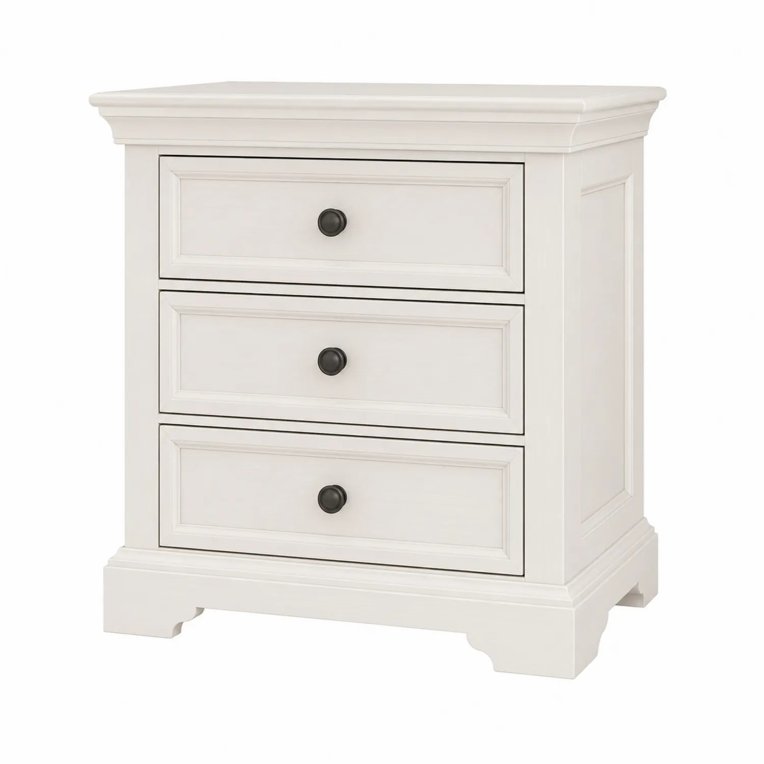Table de chevet en bois blanc avec 3 tiroirs