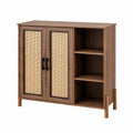 Buffet de rangement en bois avec portes en rotin et étagères