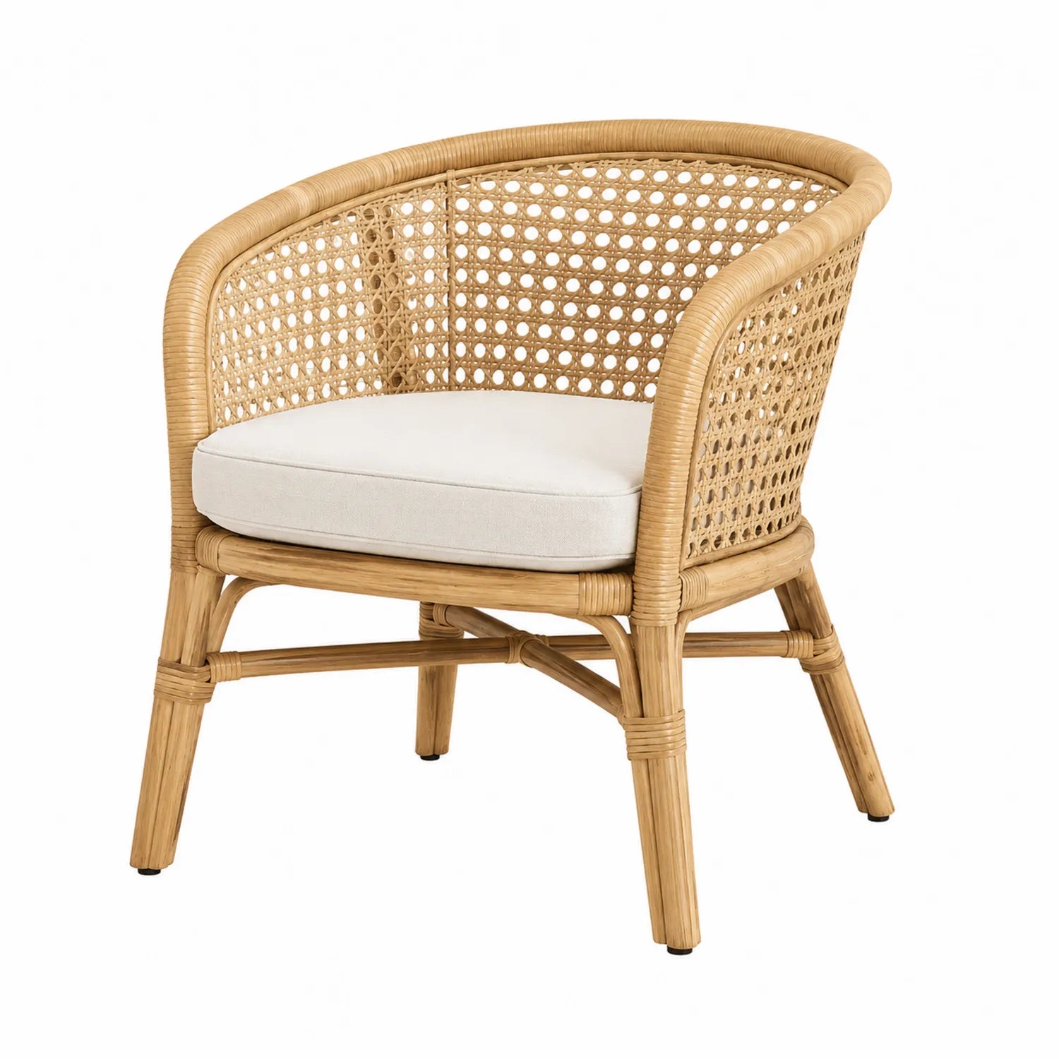 Fauteuil en rotin naturel avec coussin beige