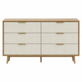 Commode 6 tiroirs en bois et métal Beige/Blanc 120x40x80 cm