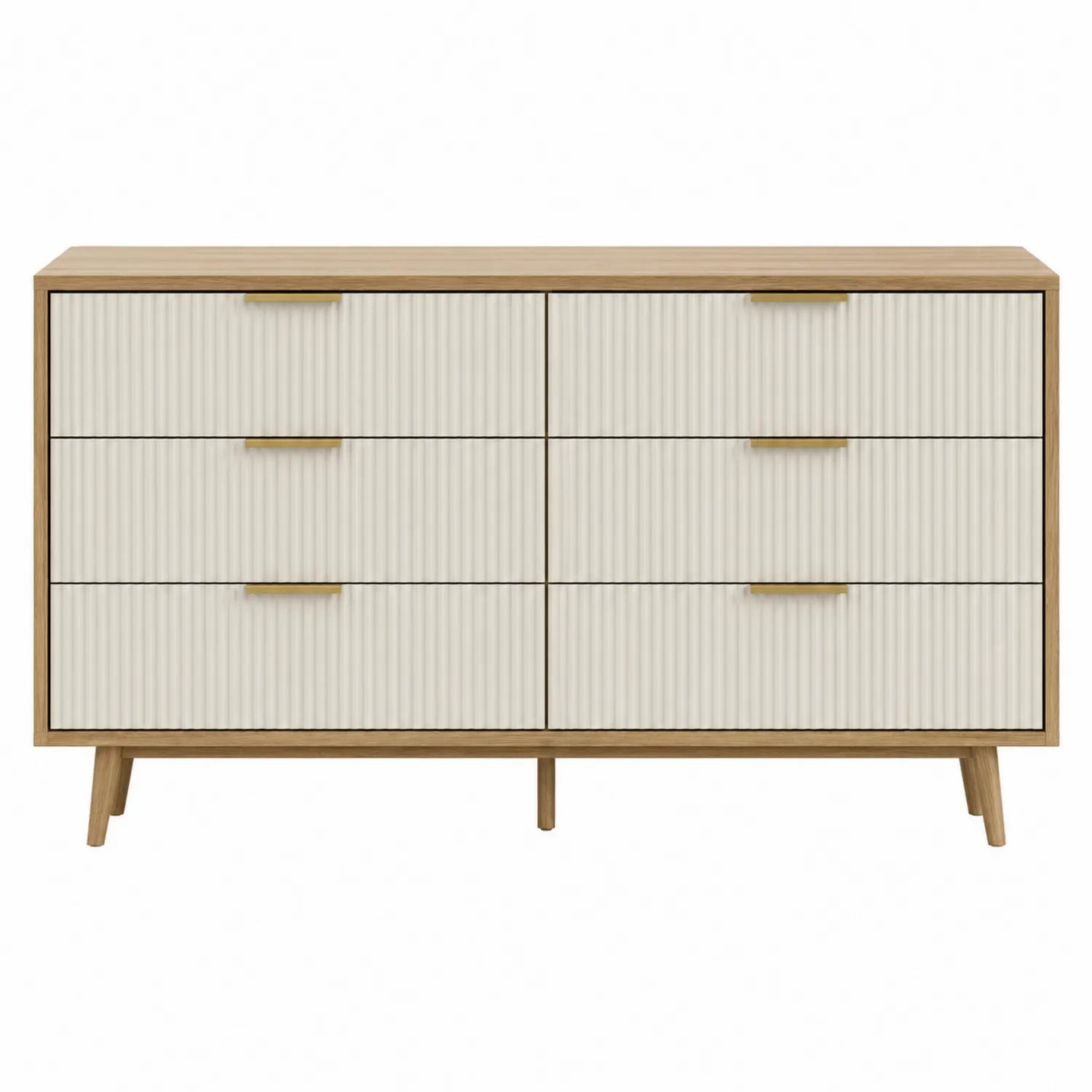 Commode 6 tiroirs en bois et métal Beige/Blanc 120x40x80 cm