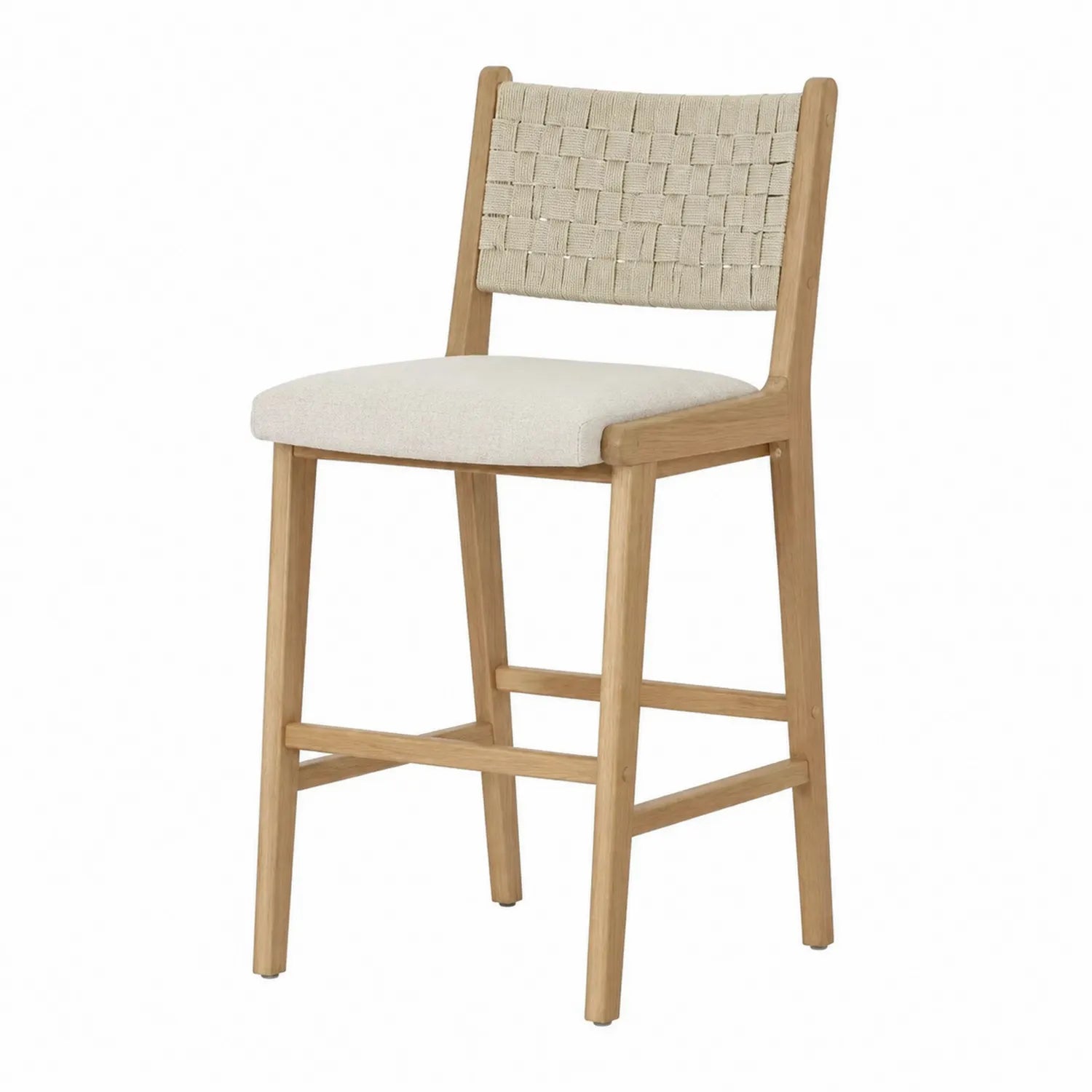 Chaise de bar en bois avec coussin en tissu beige