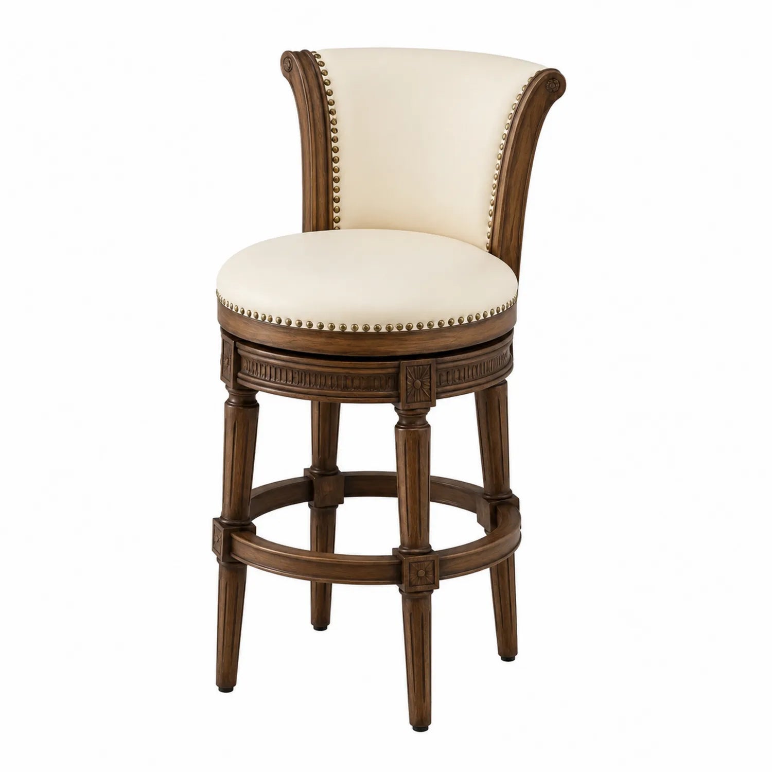Tabouret de bar en bois et cuir synthétique Beige et Marron