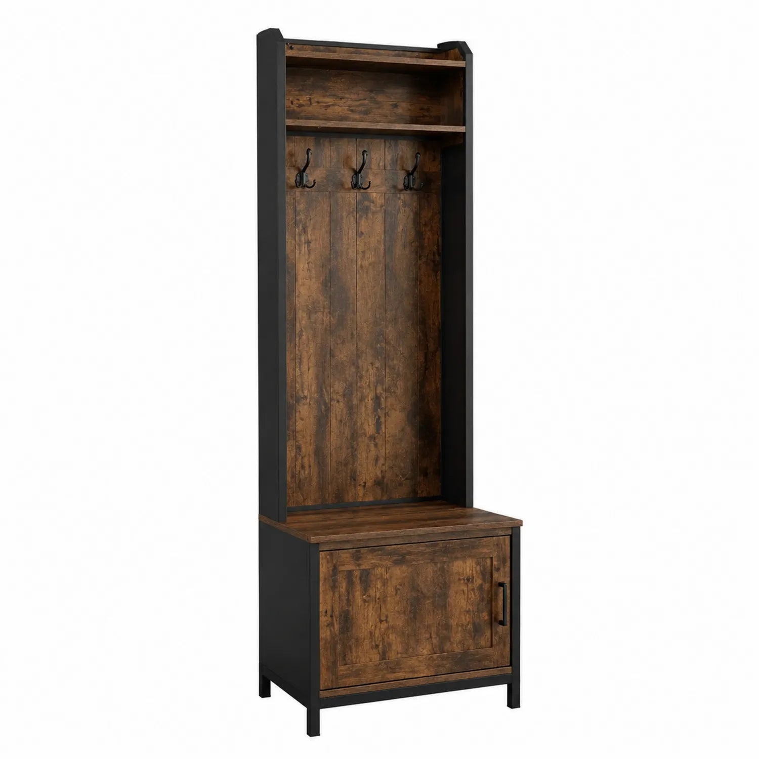 Portemanteau d'entrée en bois et métal avec étagère