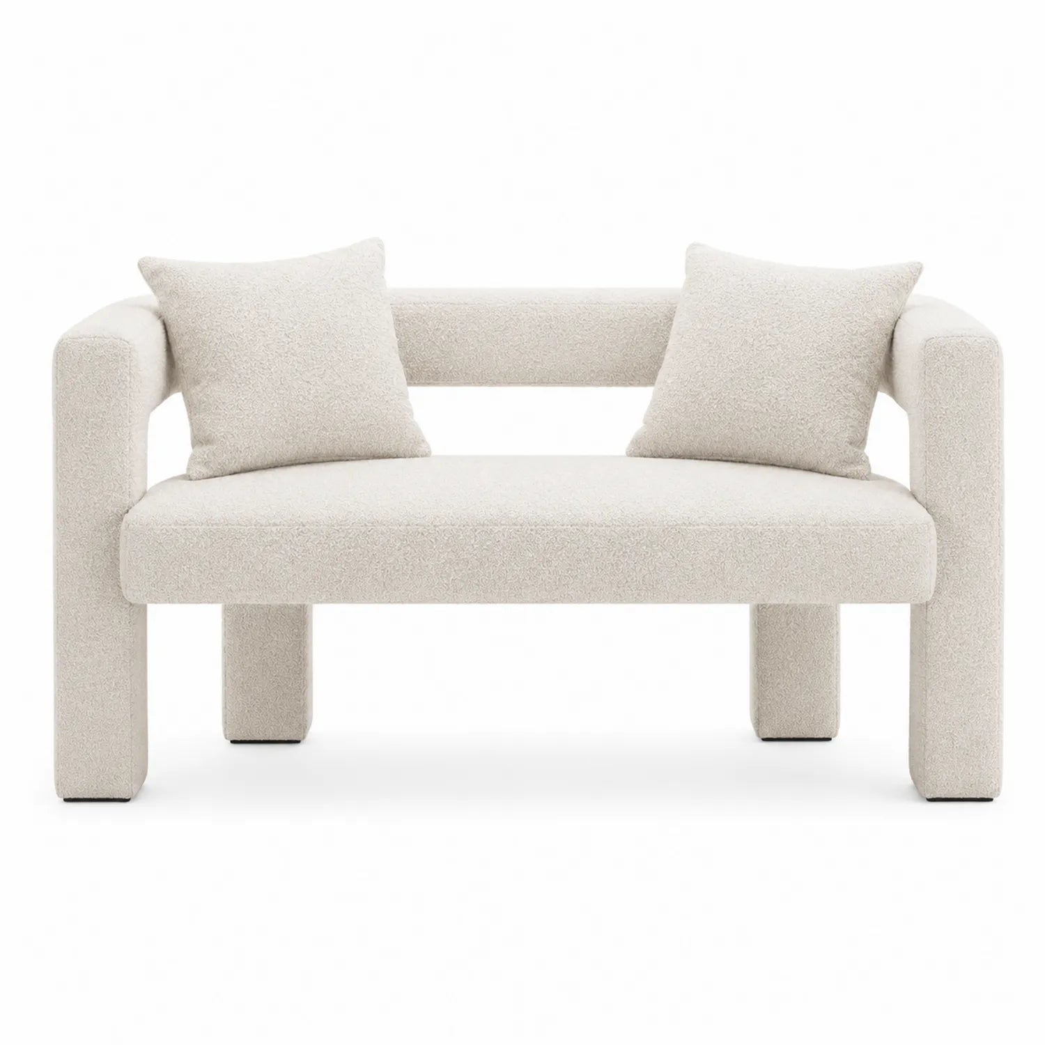 Canapé moderne en bois et tissu bouclé beige 2 places