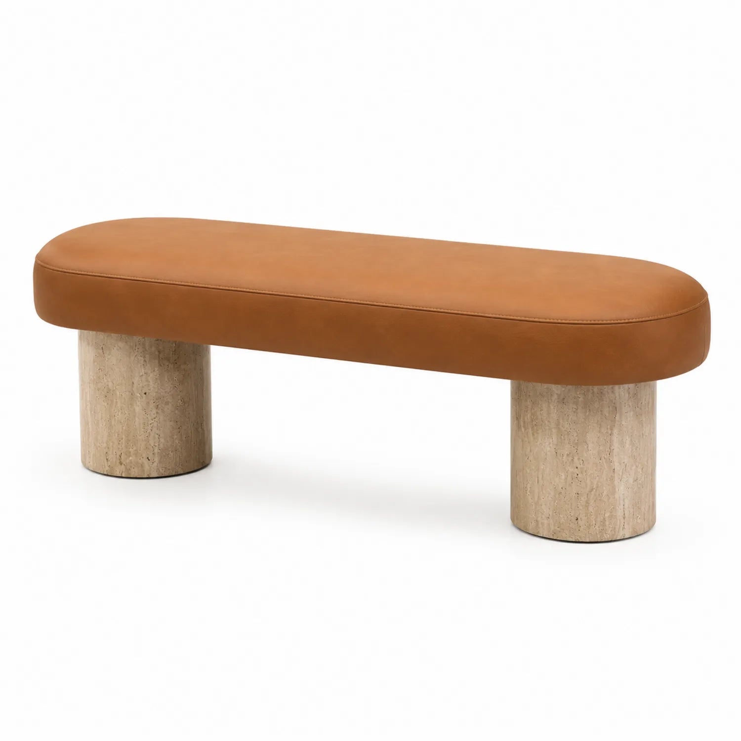 Banc en cuir et travertin, brun 150x40x45 cm