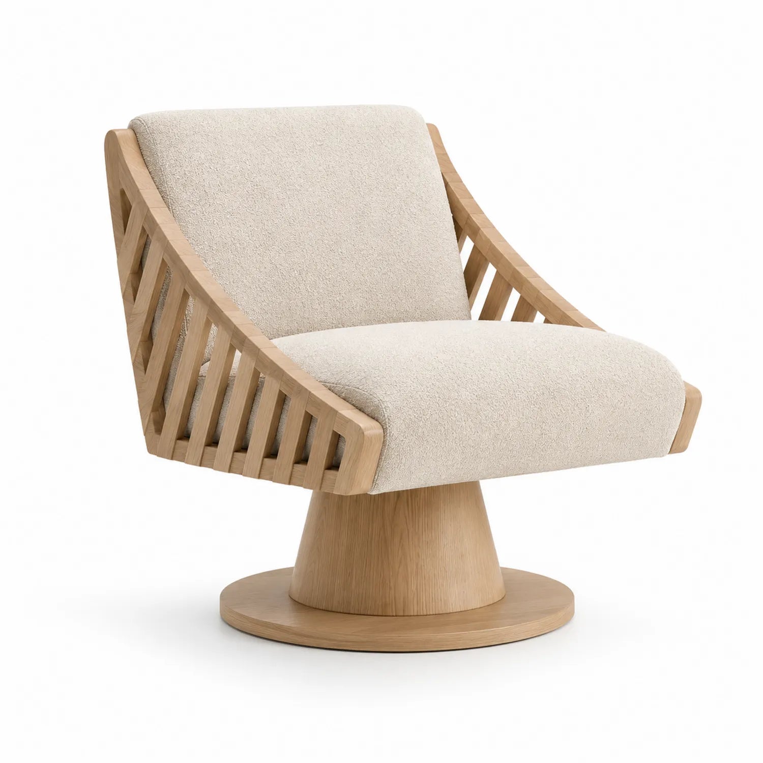 Fauteuil en Chêne et Tissu Bouclé Beige