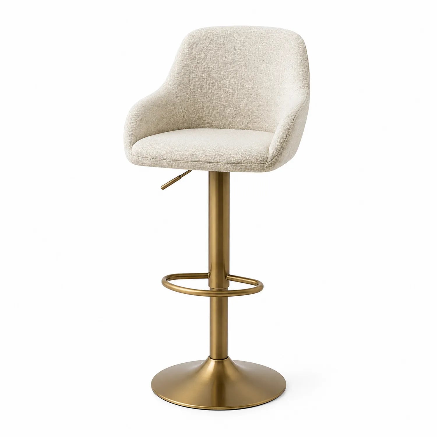 Tabouret de bar en tissu beige et métal doré