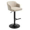 Tabouret de bar réglable en tissu beige avec base en métal noir