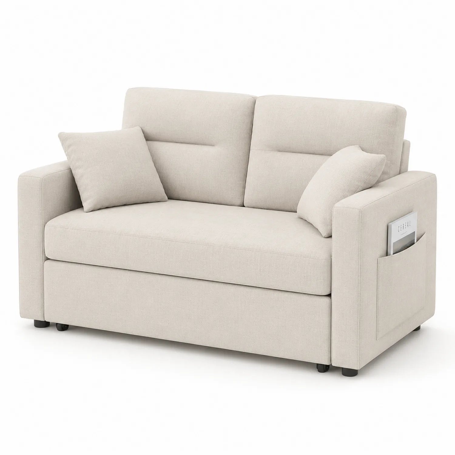 Canapé 2 places en tissu beige avec coussins