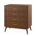 Commode en bois de noyer 4 tiroirs avec poignées en laiton