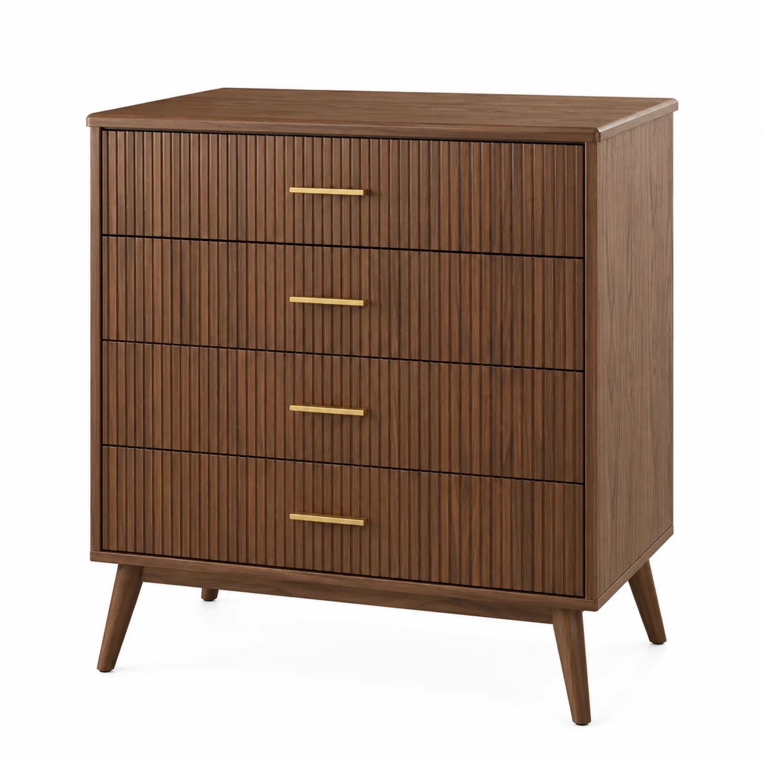 Commode en bois de noyer 4 tiroirs avec poignées en laiton