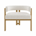 Chaise en bois massif avec dossier incurvé en tissu beige