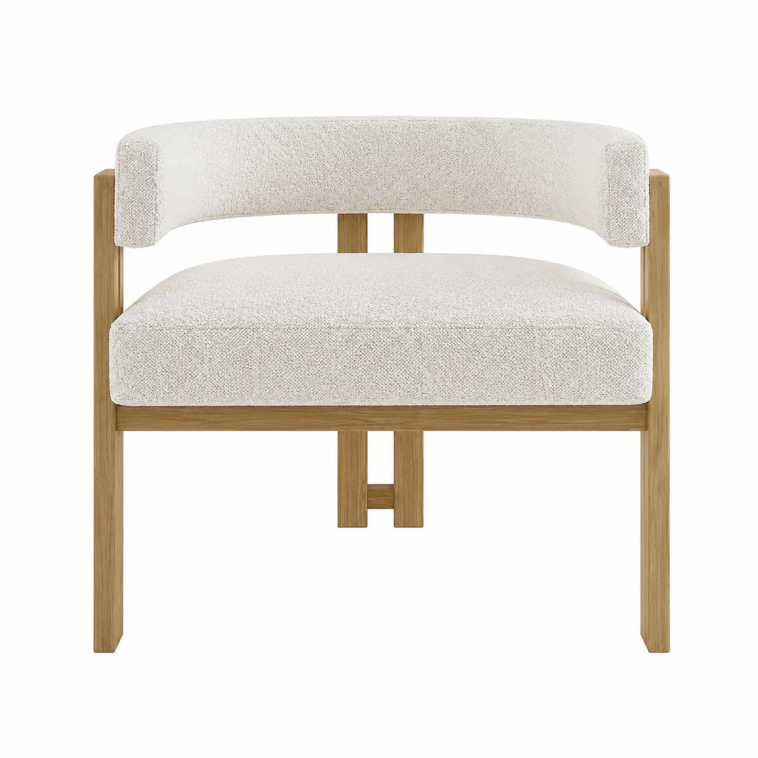 Chaise en bois massif avec dossier incurvé en tissu beige