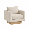 Fauteuil en tissu polyester beige avec base en chêne