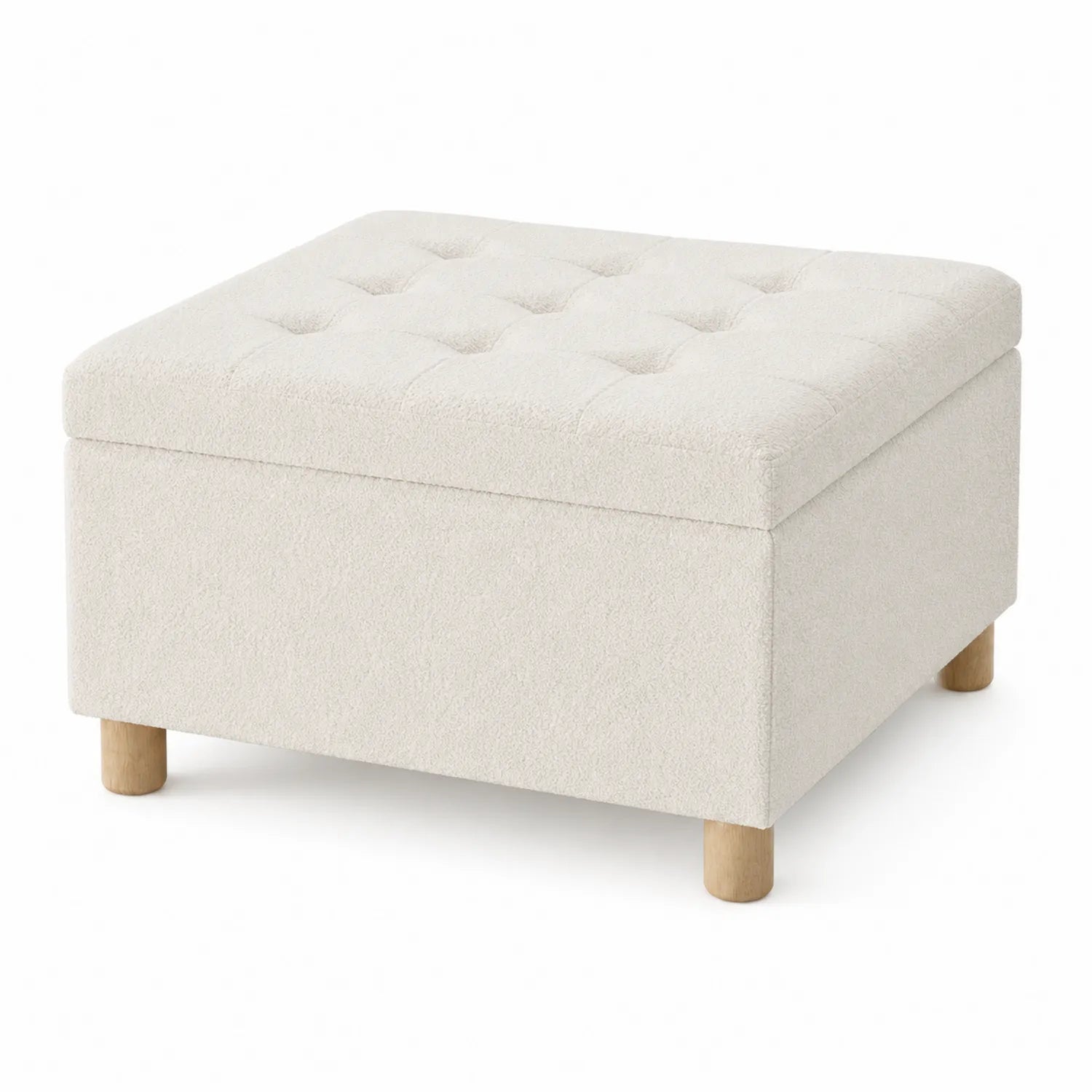 Repose-pieds carré en tissu avec pieds en bois 60x60x40 cm