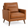 Fauteuil en cuir synthétique marron avec pieds en bois