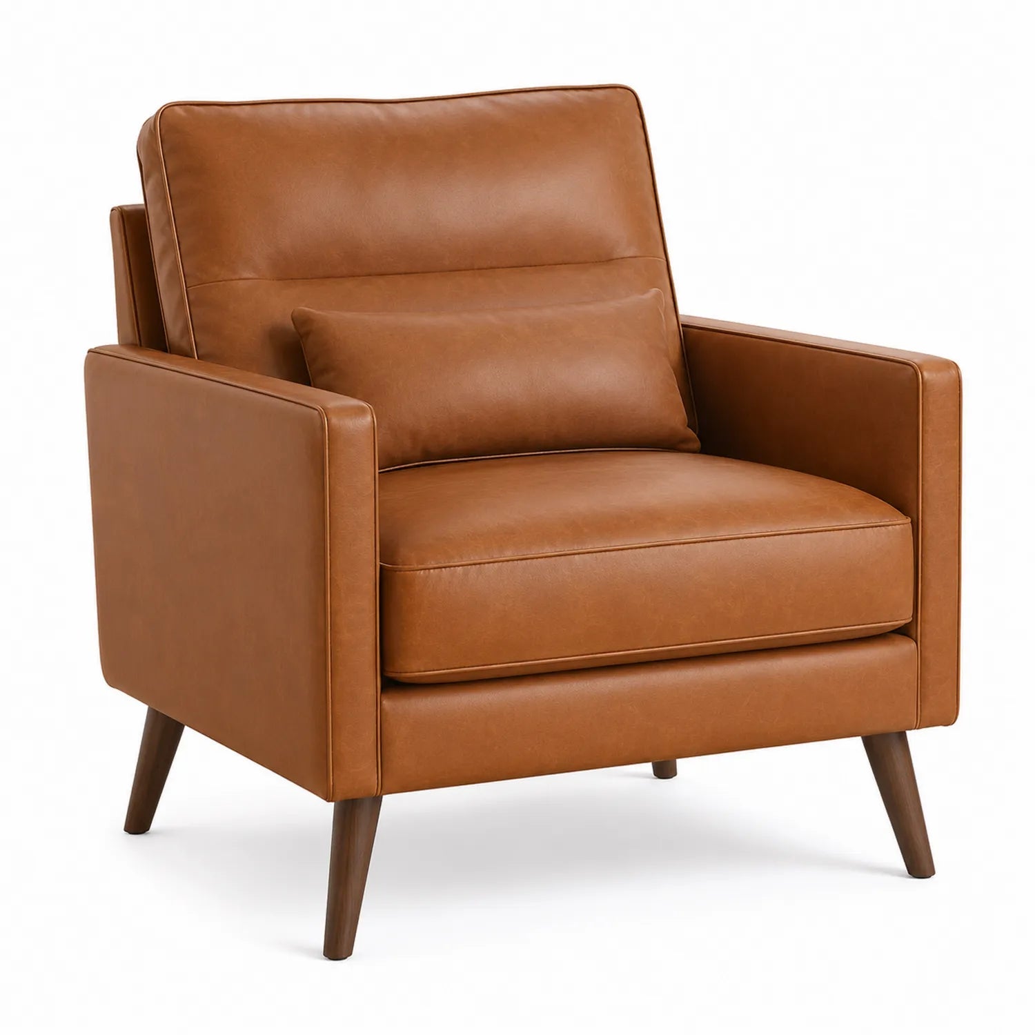 Fauteuil en cuir synthétique marron avec pieds en bois