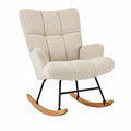 Fauteuil à bascule en bois et métal avec revêtement polyester beige