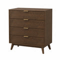 Commode en bois brun avec poignées en métal doré
