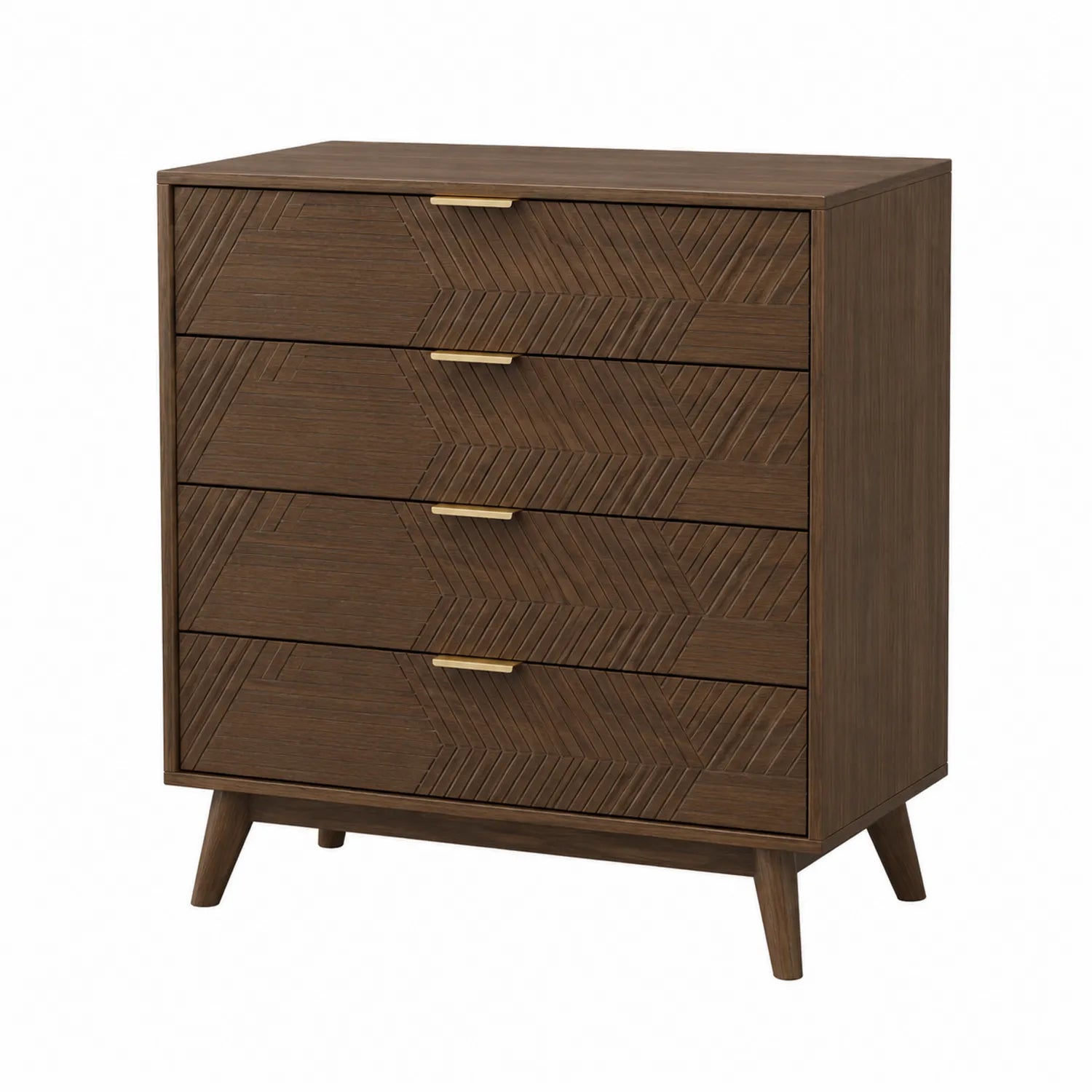 Commode en bois brun avec poignées en métal doré