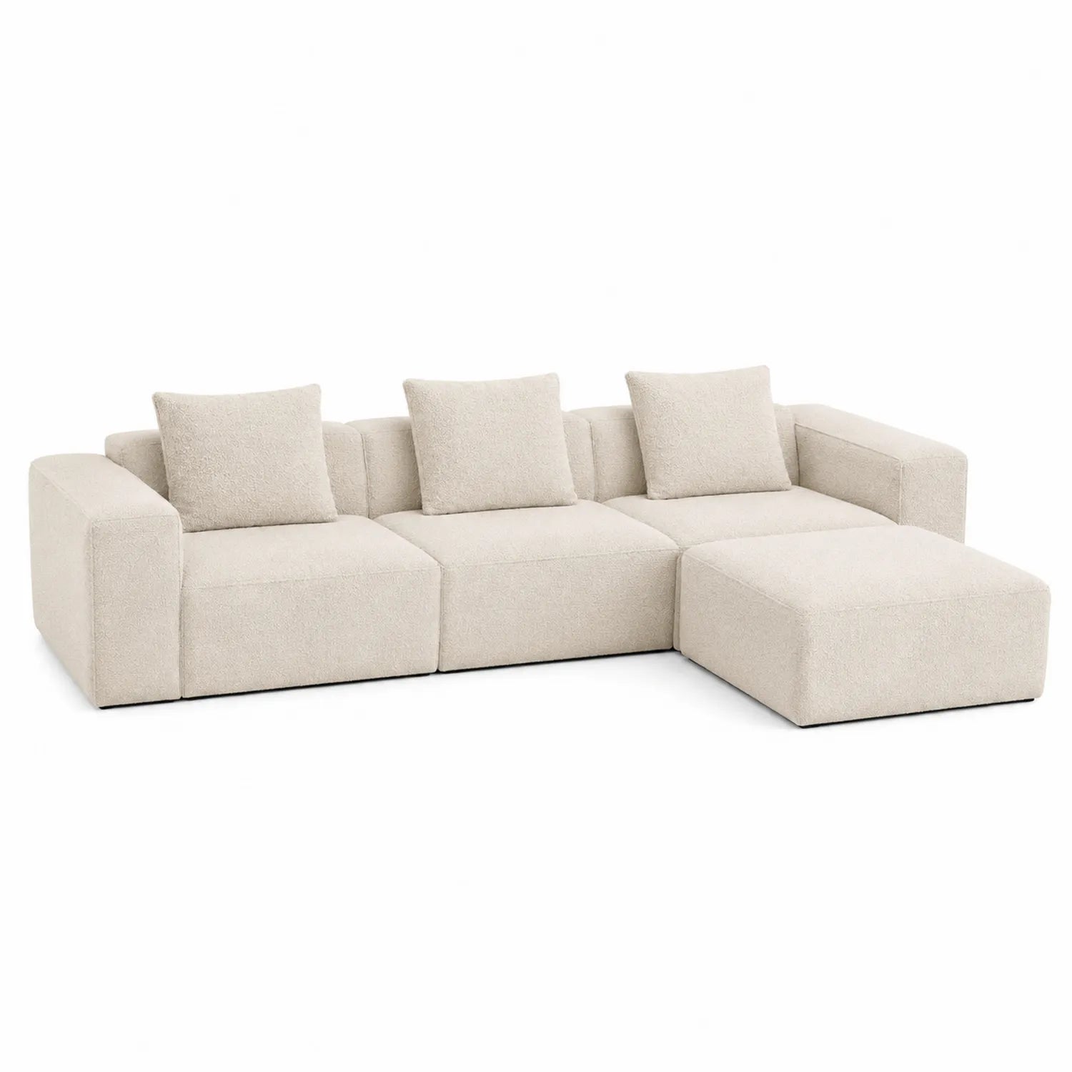 Canapé d'angle modulable en tissu bouclé beige, 4 places