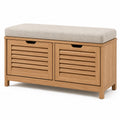 Banc de rangement pour chaussures en chêne avec coussin en polyester beige 80x40x45cm