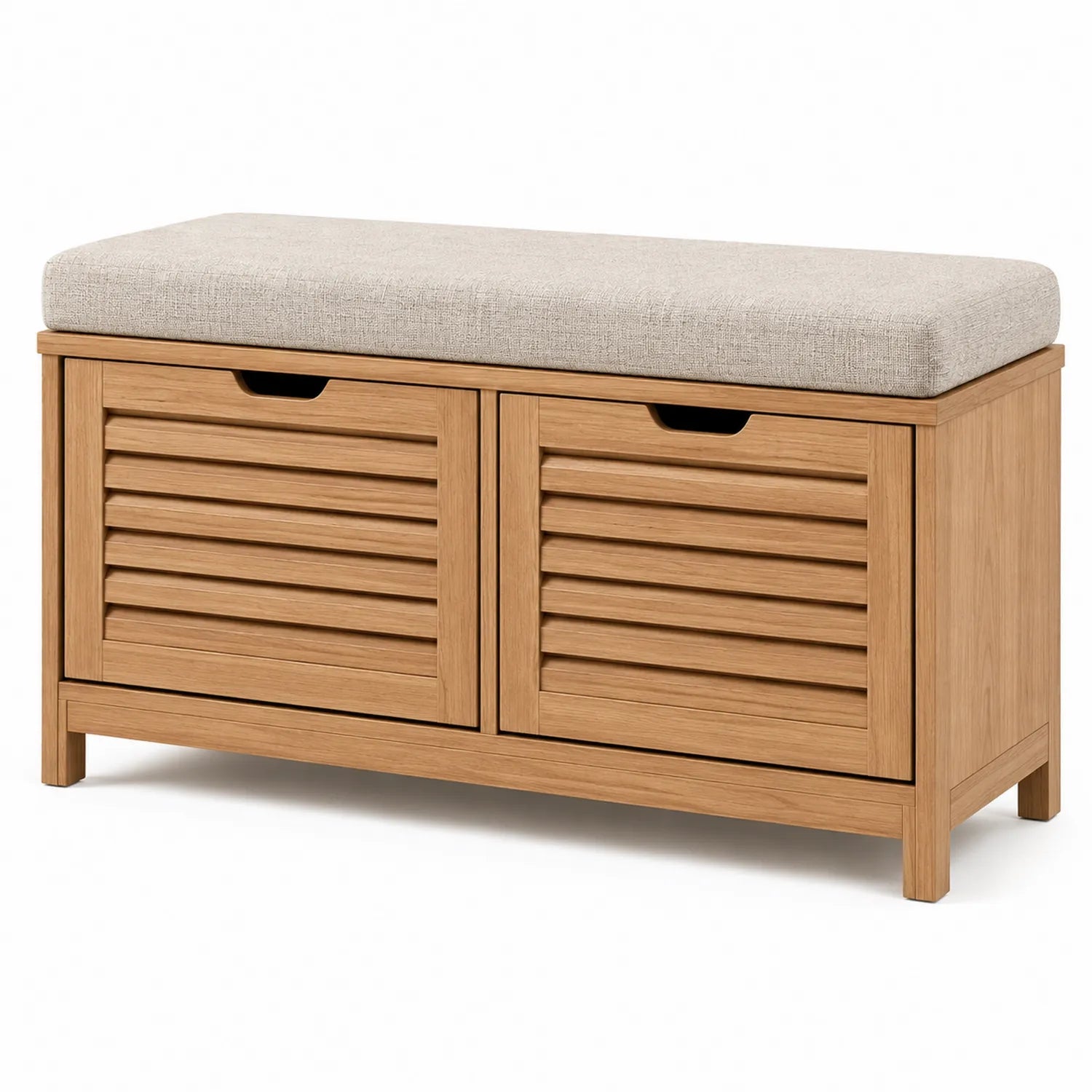Banc de rangement pour chaussures en chêne avec coussin en polyester beige 80x40x45cm