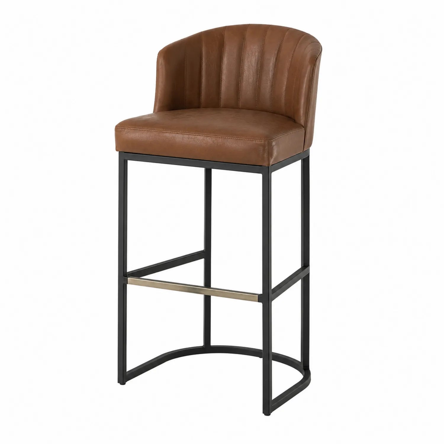 Tabouret de bar en cuir synthétique marron cadre en métal