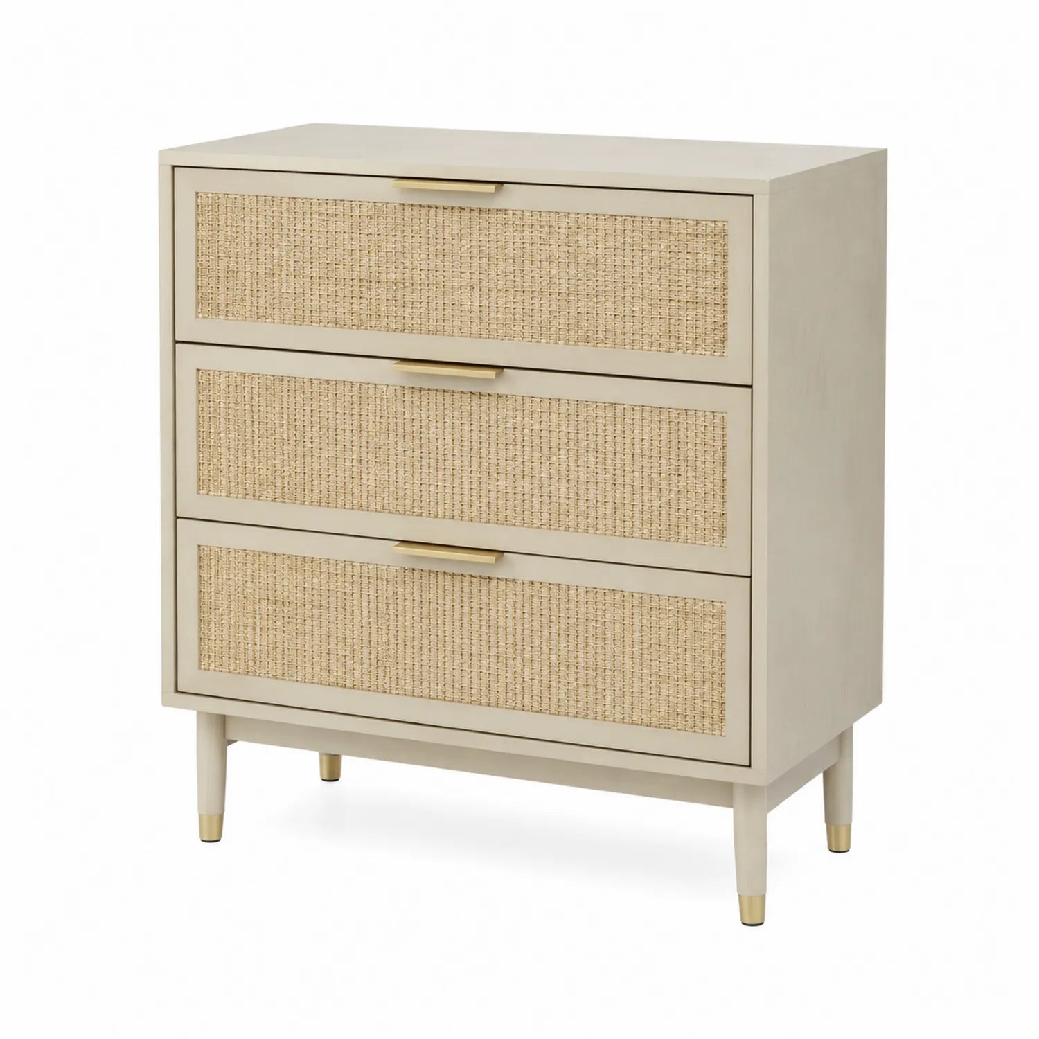 Commode en bois et rotin 3 tiroirs beige