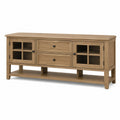 Meuble TV bois chêne portes vitrées 2 tiroirs 150x45x60cm