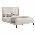 Lit double en tissu beige avec tête de lit haute