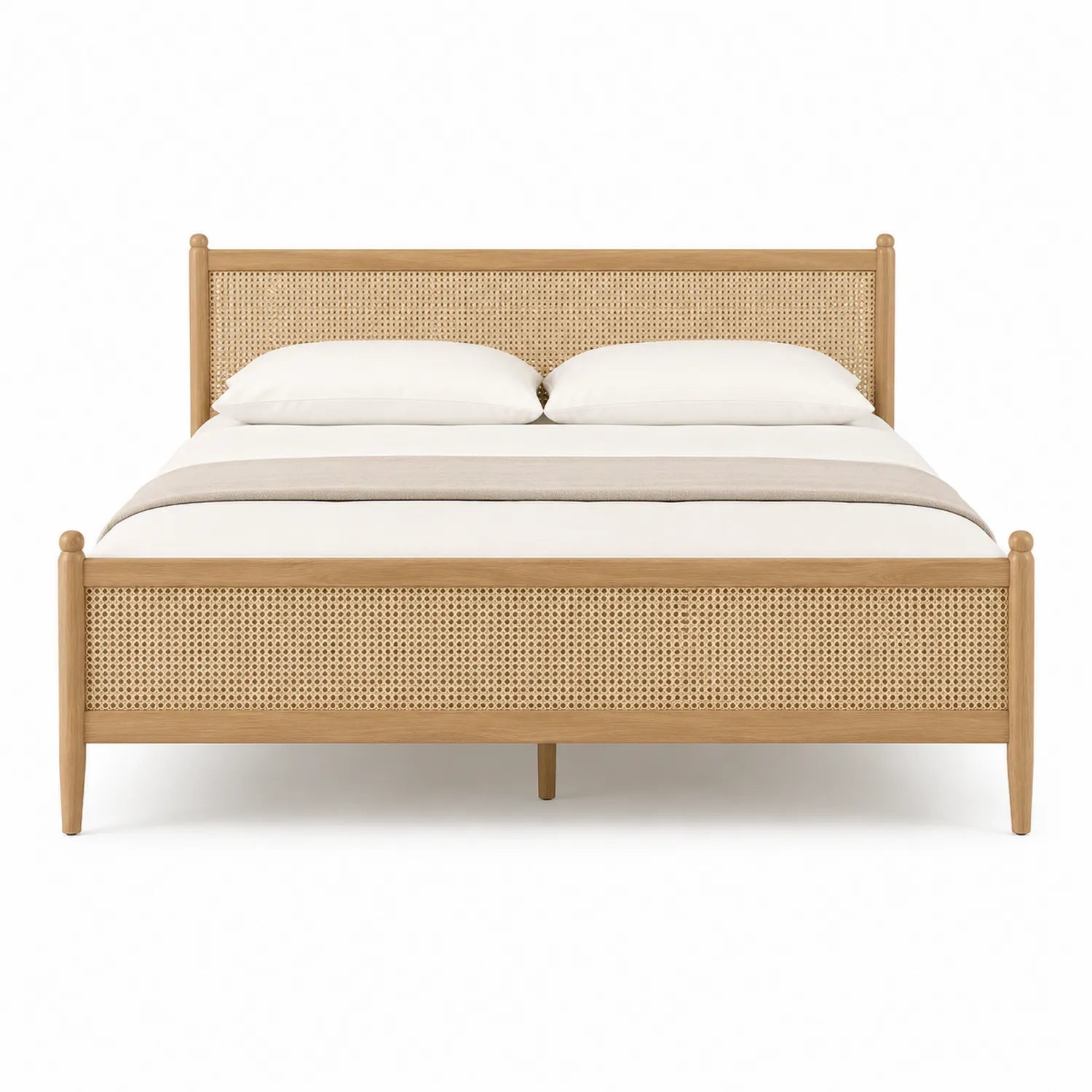 Lit double en bois et rotin 160x200 cm