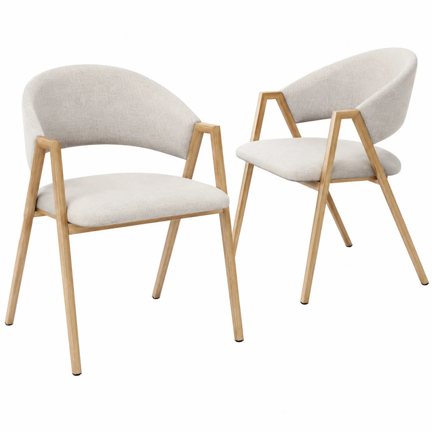Lot de 2 chaises en bois et tissu beige 60x55x80 cm