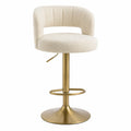 Tabouret de bar en tissu bouclette beige et métal doré