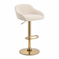 Tabouret de bar en tissu bouclé beige avec base en métal doré