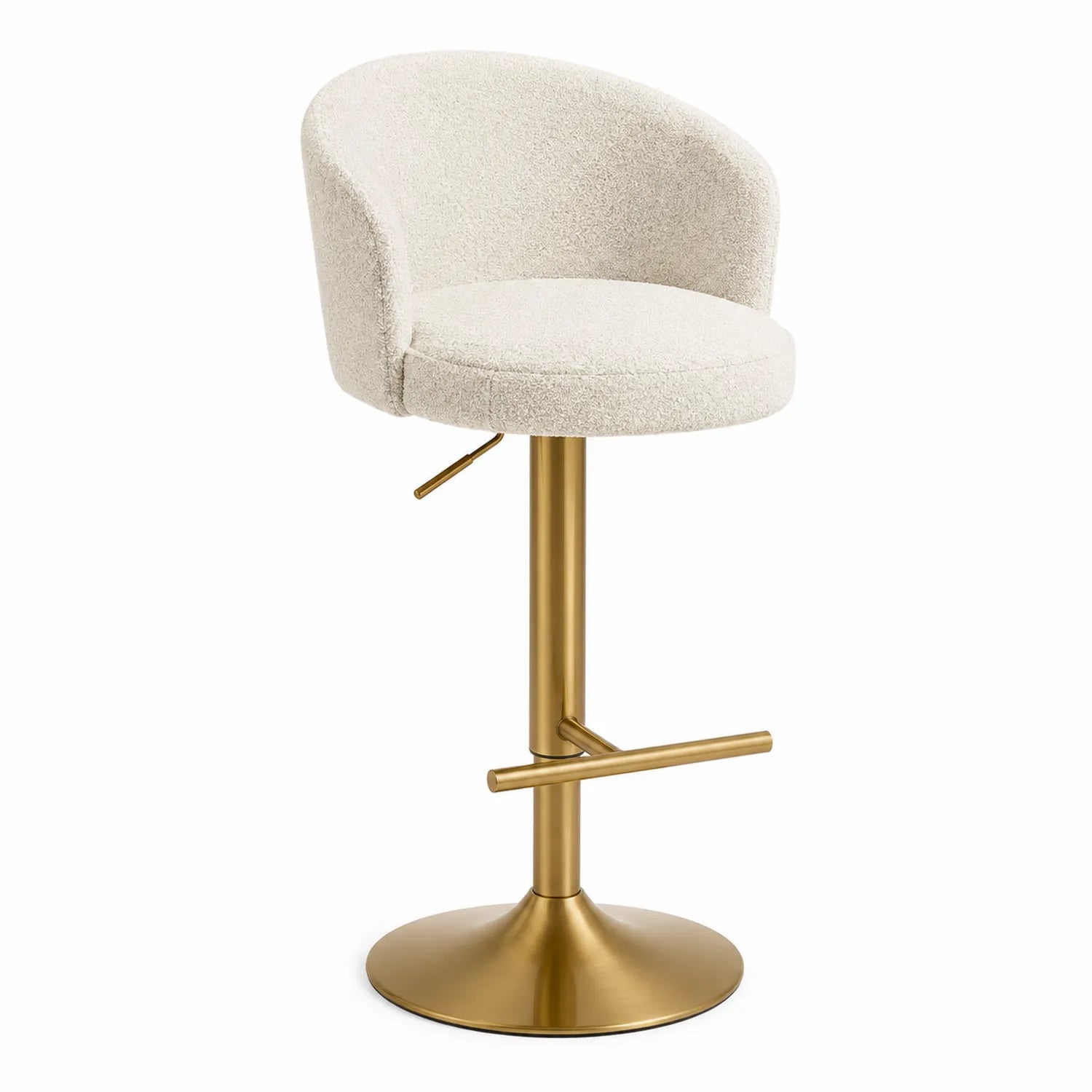 Tabouret en tissu bouclé beige avec base en métal doré