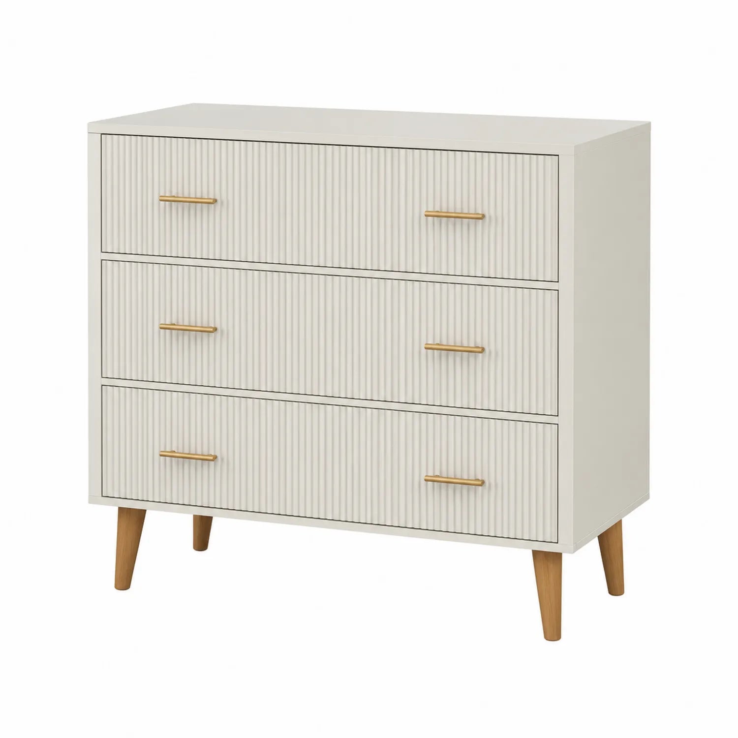 Commode en MDF blanc avec poignées en métal doré