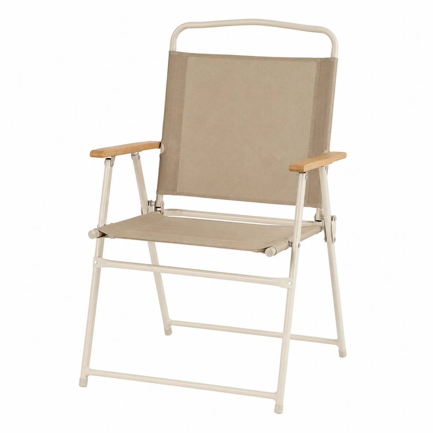 Chaise pliante extérieure en acier et bois beige