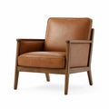 Fauteuil en bois et cuir marron 75x85x80cm