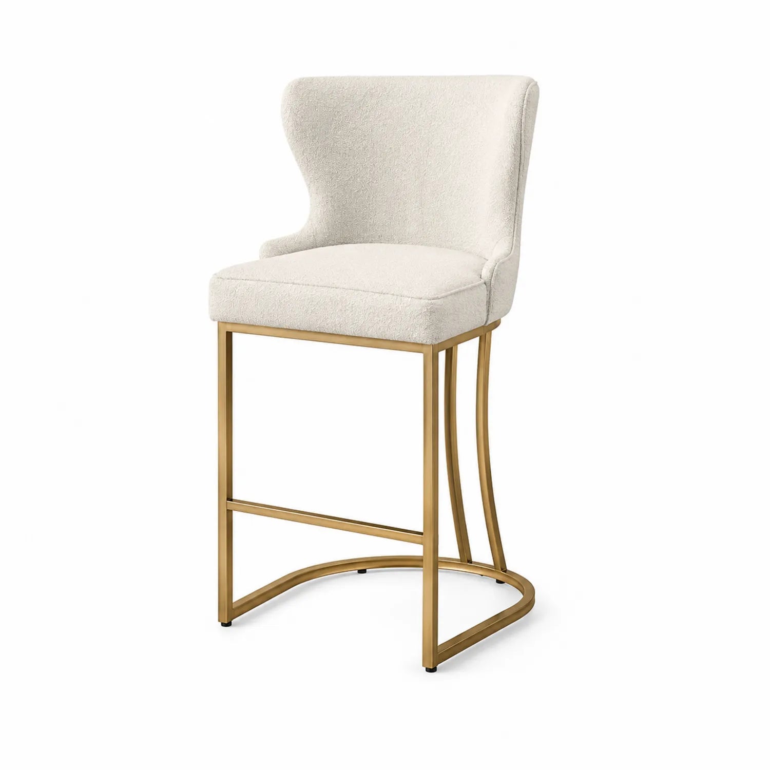 Tabouret de bar en tissu beige et métal doré 65cm