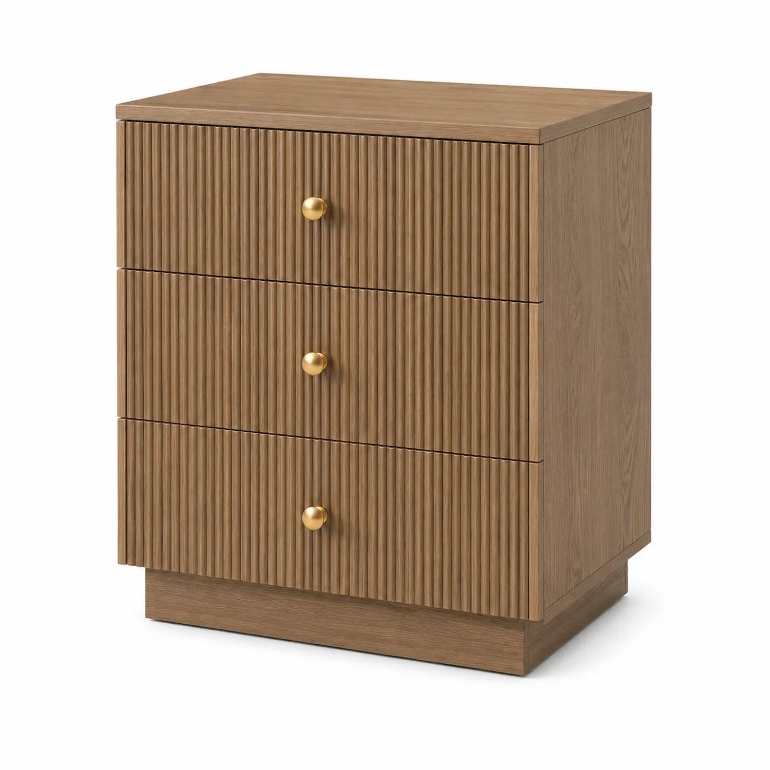 Commode en bois avec tiroirs côtelés et poignées dorées