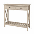 Console en bois avec 2 tiroirs et étagère Beige