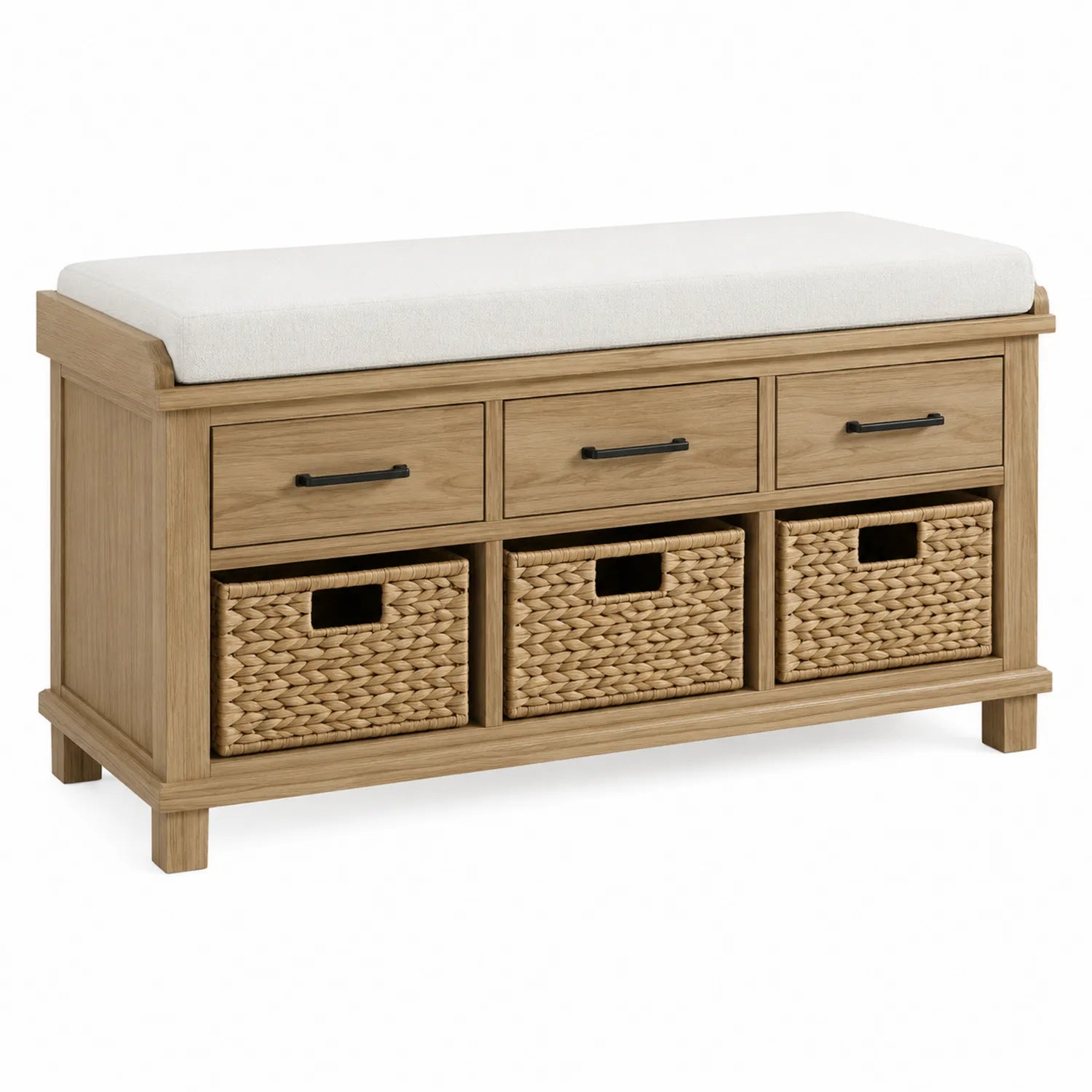 Banc de rangement en bois de chêne avec coussin en coton 100x35x50 cm