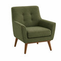 Fauteuil en tissu vert avec pieds en bois