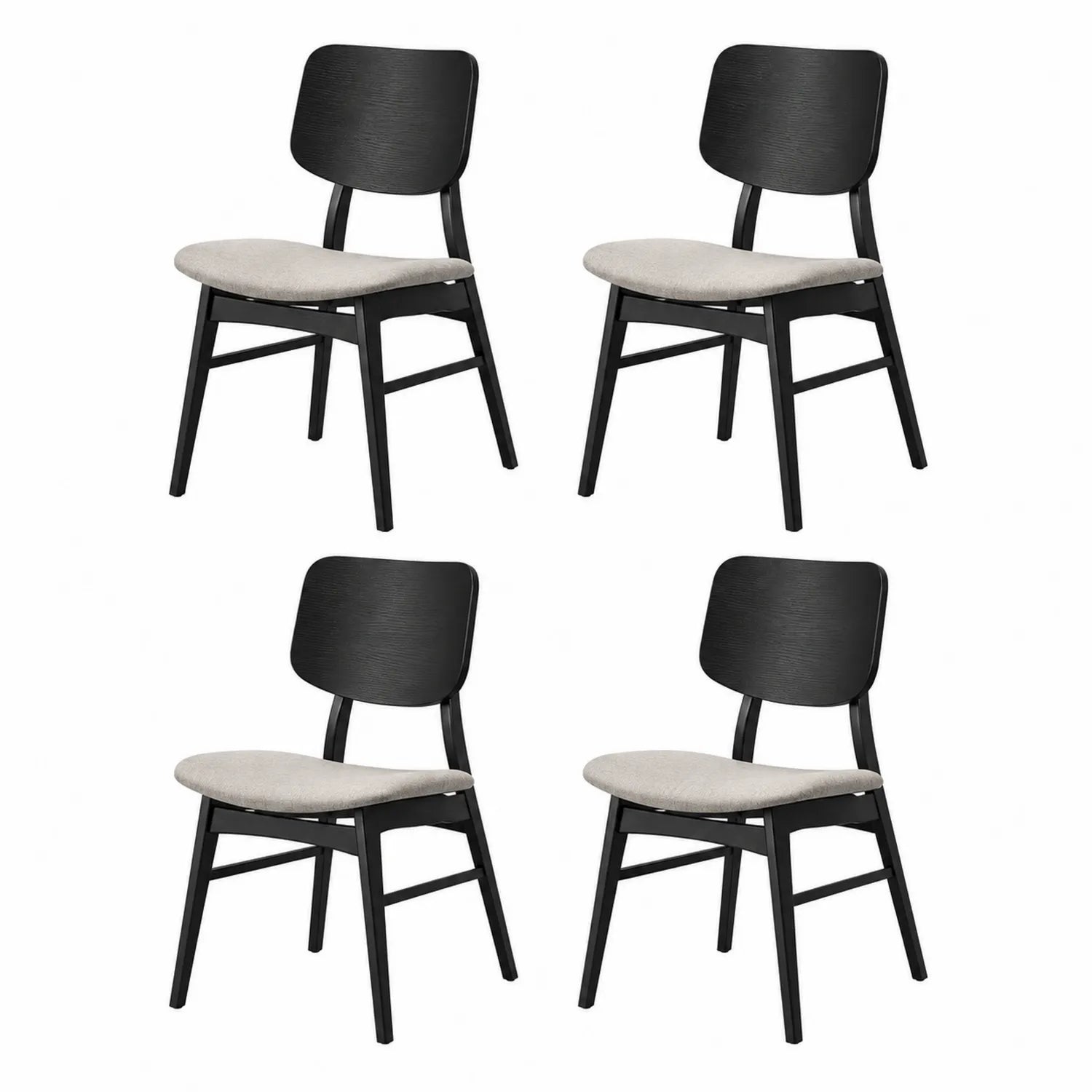 Lot de 4 chaises en bois et tissu Noir/Beige