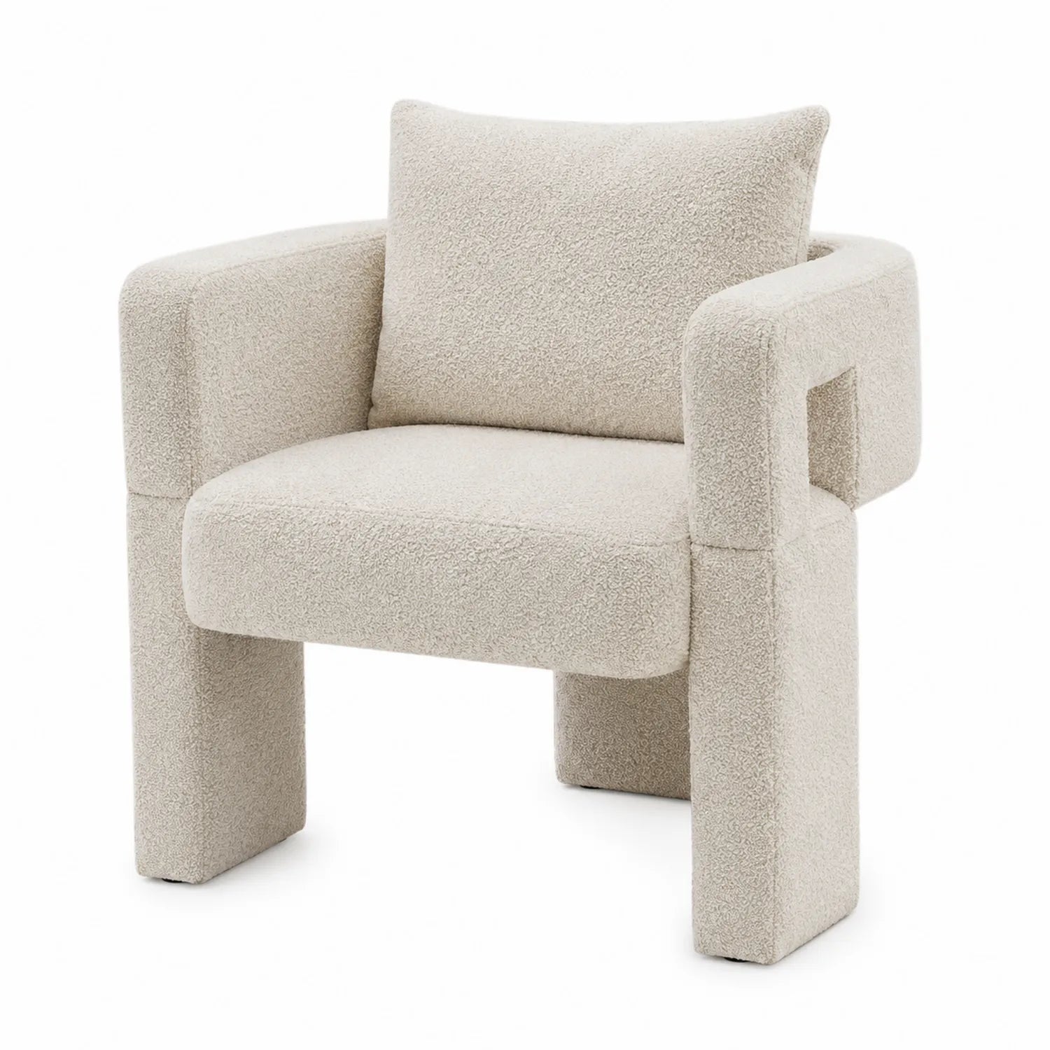 Chaise en tissu bouclé beige avec accoudoirs