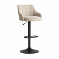 Tabouret de bar en tissu beige avec base en métal noir