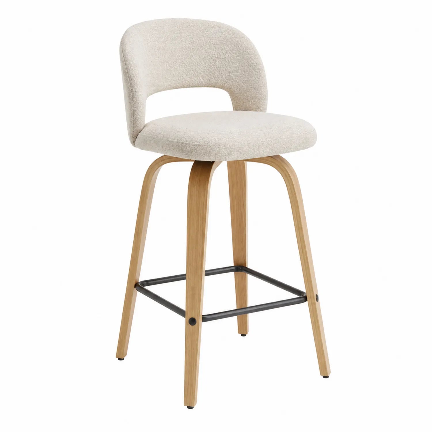 Tabouret de bar en bois et tissu polyester beige