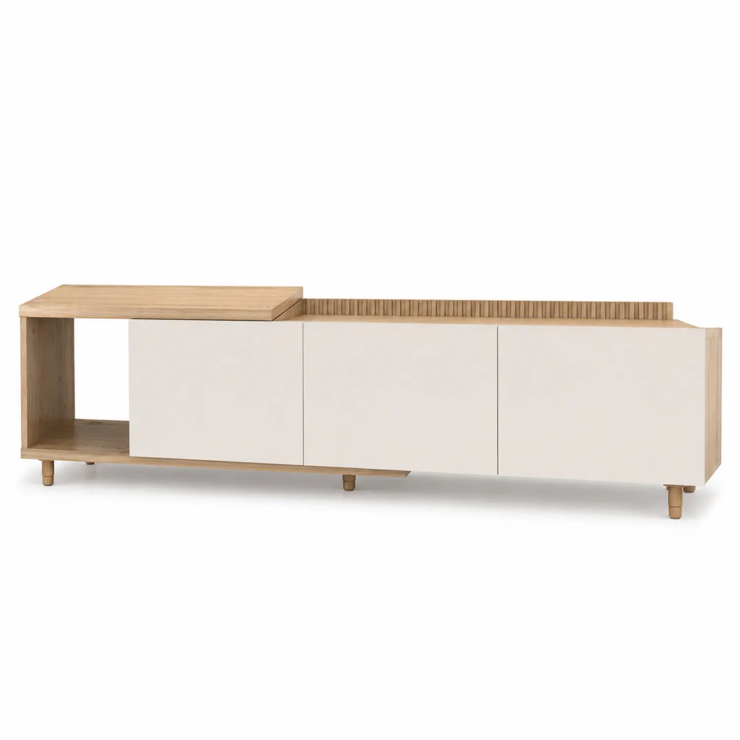 Meuble TV MDF avec Finition Blanc et Chêne 180x40x50 cm